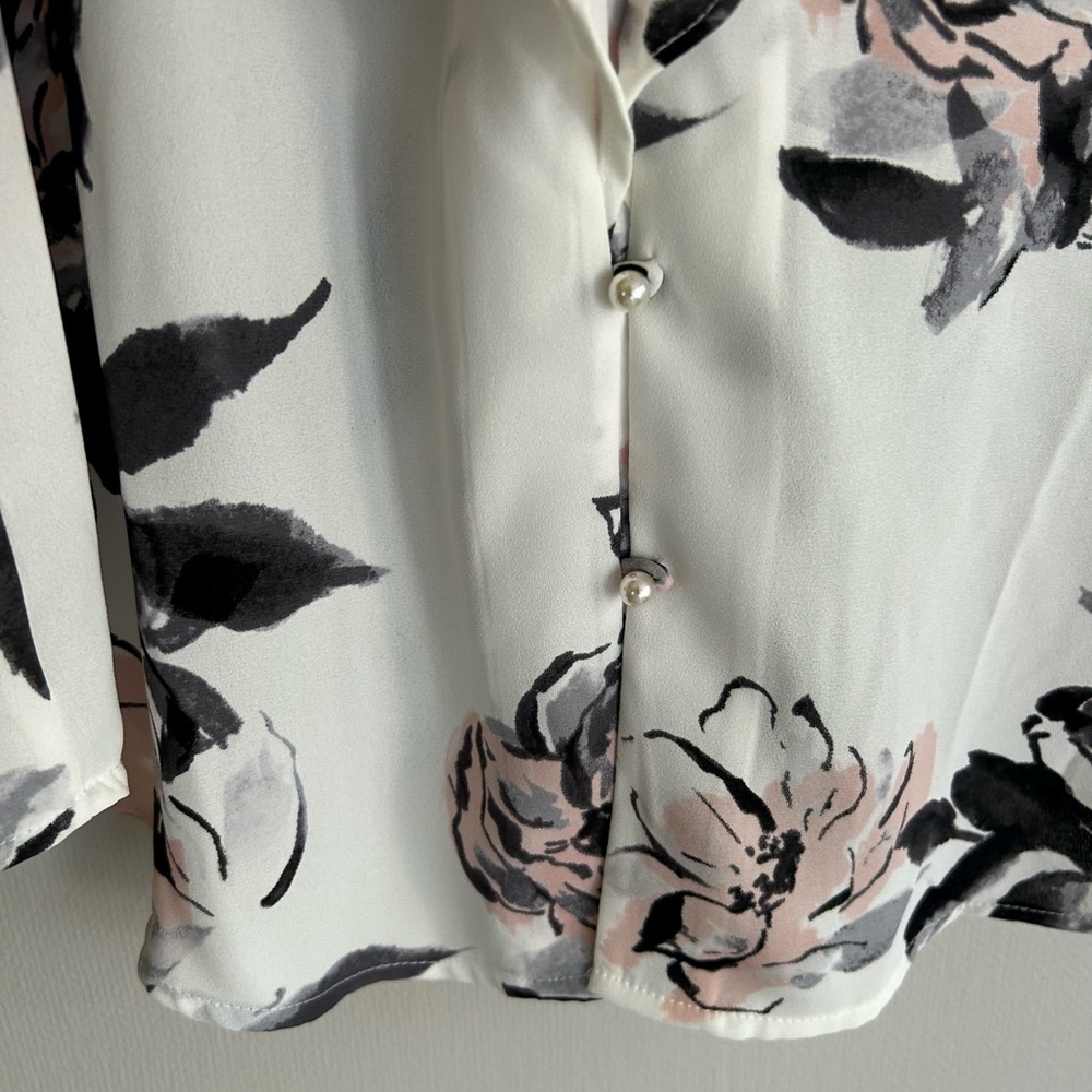 KARL LAGERFELD Edwardian Floral Romantic Poet Ruffle 3/4 Sleeve Blouse Top Sz M - Picture 6 of 15